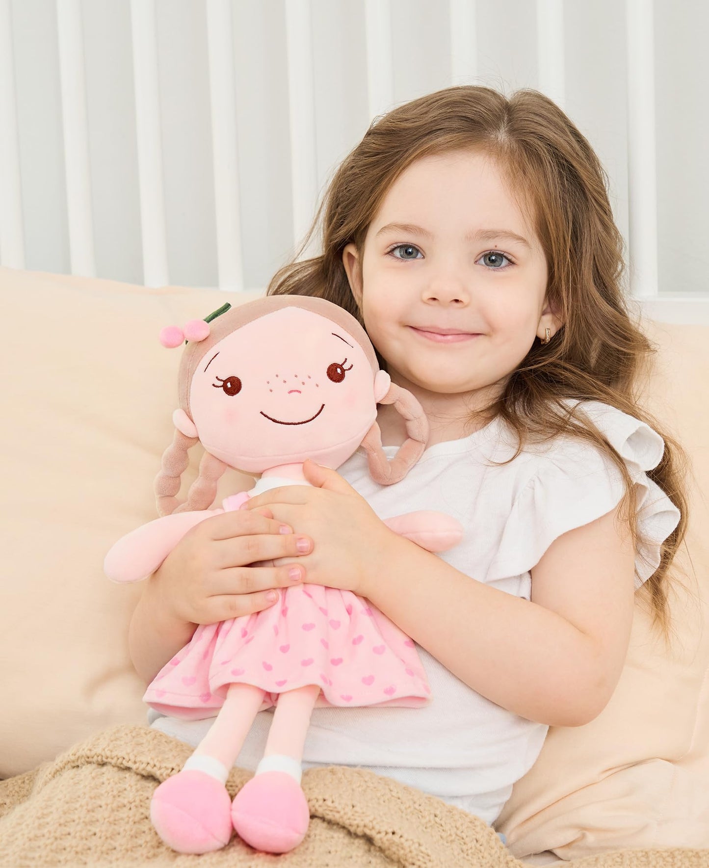 GAGAKU Soft Baby Doll Toys (16'') for Girls, My First Baby Rag Dolls for +3 Year Old Girl Birthday Gift Plush Doll Toys Machine Washable Baby Doll for Toddler Kids Infants (16-inch Cherry Girl)