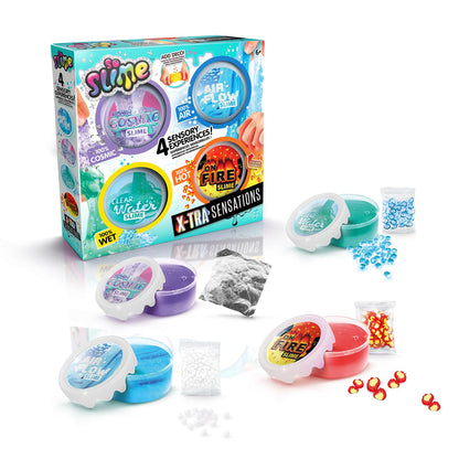 Canal Toys So Slime Xtra Sensations slime kit with four colorful sensory slimes including cosmic, clear water, fire, plus decorations and storage pots