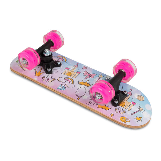 OzBozz PRINCESSES SKATEBOARD WITH FLASHING WHEELS - 17 INCH DECK - Beautiful Princess Graphics - Wheels Light Up When Moving, Assorted Designs and Colours