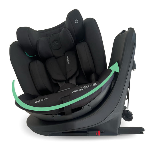 My Babiie MBCS300 Easy 360° Spin R129 Baby Car Seat – Top Tether, ISOFIX, Birth to 12yrs (40-150cm), i-Size, ERF, Group 0+/1/2/3, Rotating 360 Swivel - Black