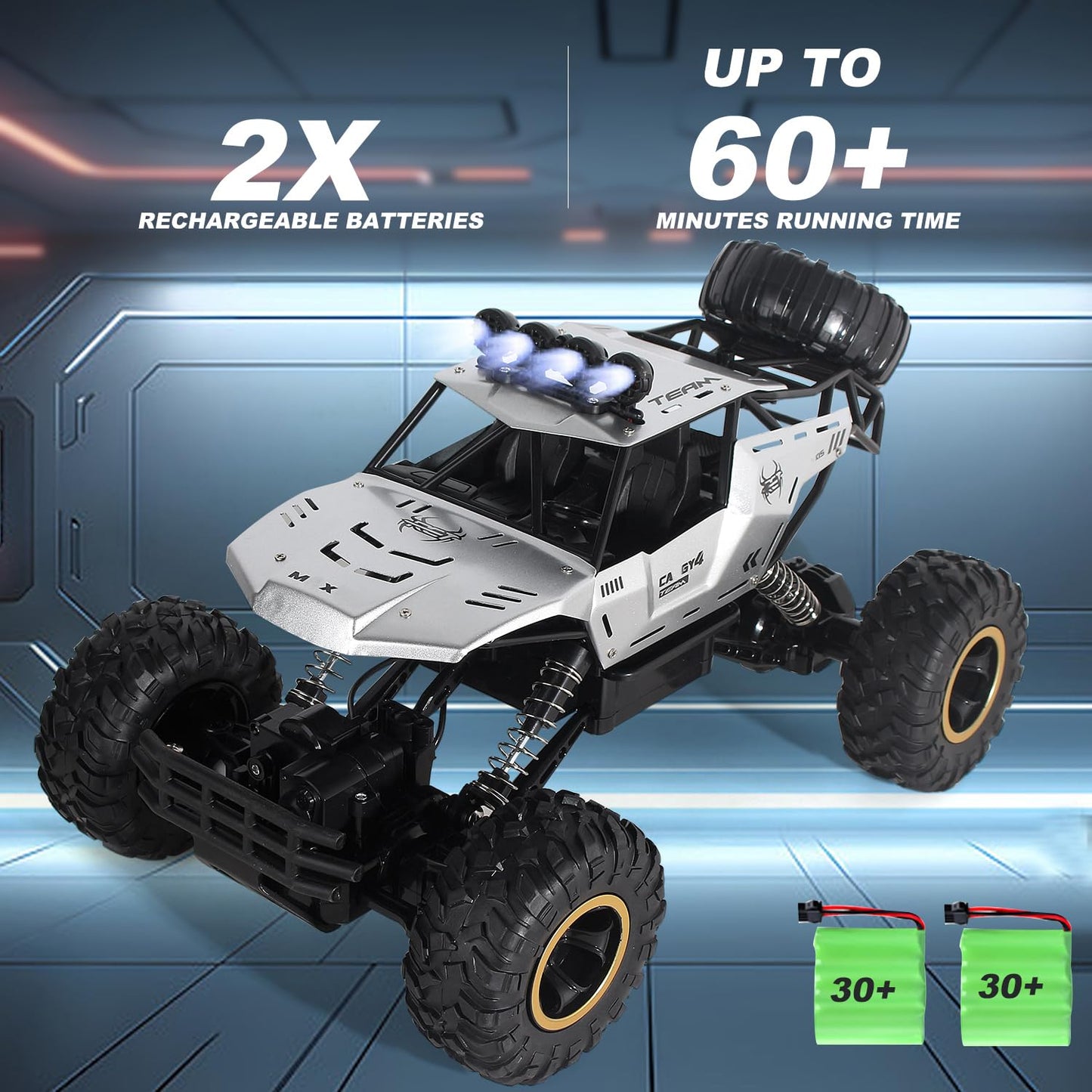 Jiakora RC Trucks Cars Remote Control Car 1:12 Off-Road Monster Truck,Metal Shell 4WD Dual Motors LED Headlight Rock Crawler,2.4Ghz All Terrain Hobby Truck with 2 Batteries for 60 Min Play,Kids/Boys &