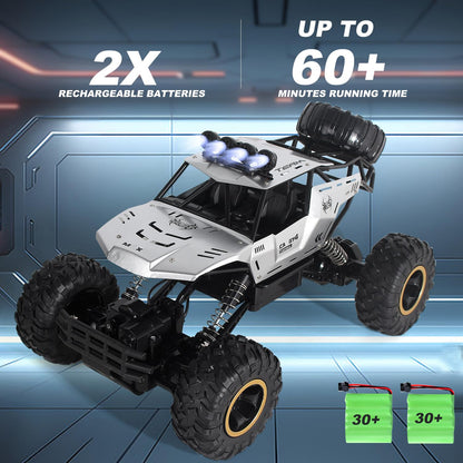 Jiakora RC Trucks Cars Remote Control Car 1:12 Off-Road Monster Truck,Metal Shell 4WD Dual Motors LED Headlight Rock Crawler,2.4Ghz All Terrain Hobby Truck with 2 Batteries for 60 Min Play,Kids/Boys &