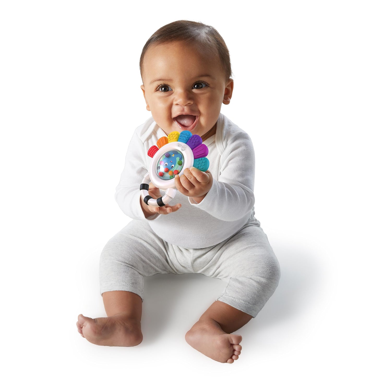 Baby Einstein Outstanding Opus octopus sensory rattle and teether toy with bright colors, BPA-free, chillable, for babies 3 months and up.