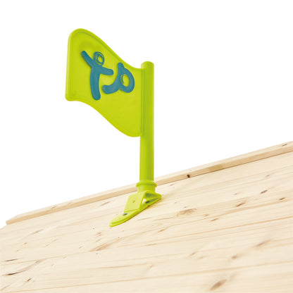 TP Toys Sunnyside Wooden Tower Playhouse with 1.2m slide, outdoor kids' garden playhouse made from FSC-certified European wood.