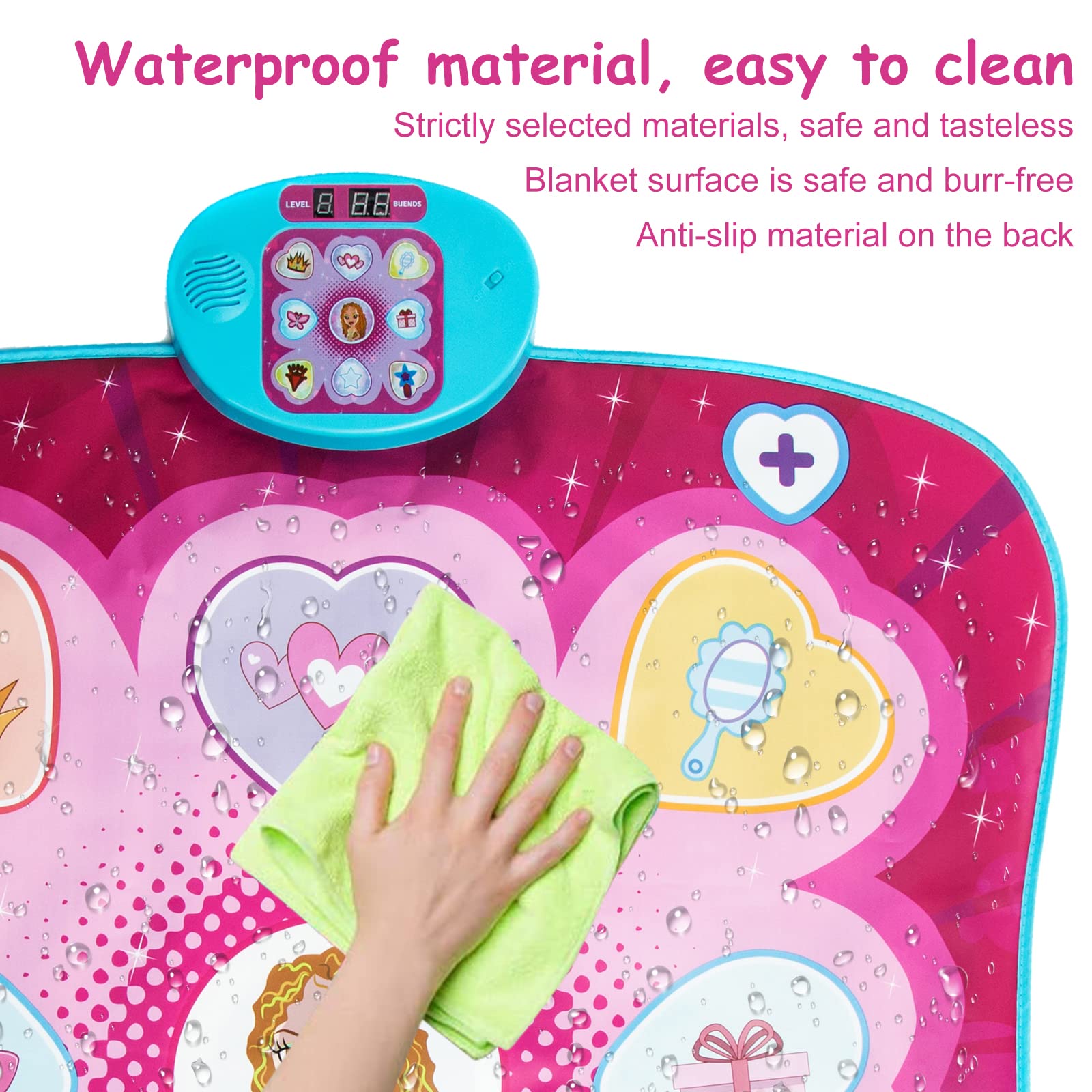 JUYOUNGA dance mat toy for girls with LED lights, 5 play modes, adjustable volume, and colorful music game pad for ages 3+
