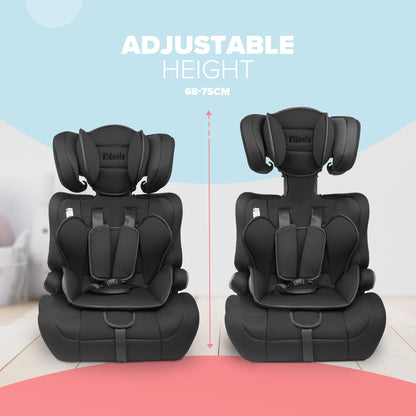 Kidoola Adjustable Car Seat for Toddlers & Children - Safety Certified Booster Seat, Padded & Comfortable with 3 Adjustable Age Functions & Straps, Up to 12 Years - ECE R44/04 (Black)