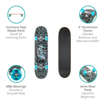 Xootz Kids Skateboard, Double Kick Trick Skate Board with Maple Deck, for Boys & Girls, Multiple Designs, 31 inch