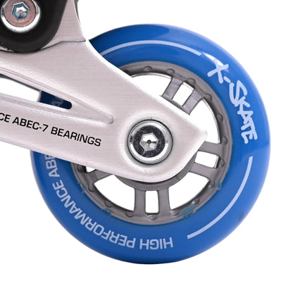 M.Y X-Skate Adjustable Blue Inline Roller Skates with Built In Adjusters Kids Roller Boots for Boys & Girls - Medium