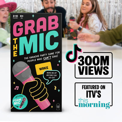 Lucky Egg Official Grab the Mic – Family Karaoke Game, 8+ Year Olds, 2-10 Players - Board Game for Bad Singers with 250 Lyrics (125 Cards) for Hilarious Nights & Birthday Party, Kids Gift