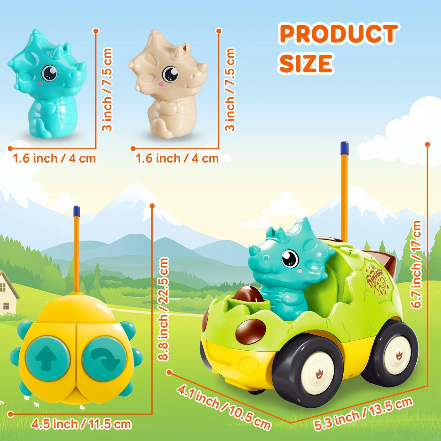 Pup Go Toddler Remote Control Car for Age 18 Months+, 2 Interchangeable Dino Dolls, Lively Music & Lights, First RC Toy for Boys Girls 1-3 Year Olds, Ideal Christmas Birthday Gift (Pastel Green)