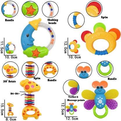 Infant Toys 0-3 Months Infant Rattles AIVIAI Baby Rattle Teether Toy Set with Storage Box Musical rattles for Newborn Girl Boy 5 6 8 9 12 Month (11pcs)
