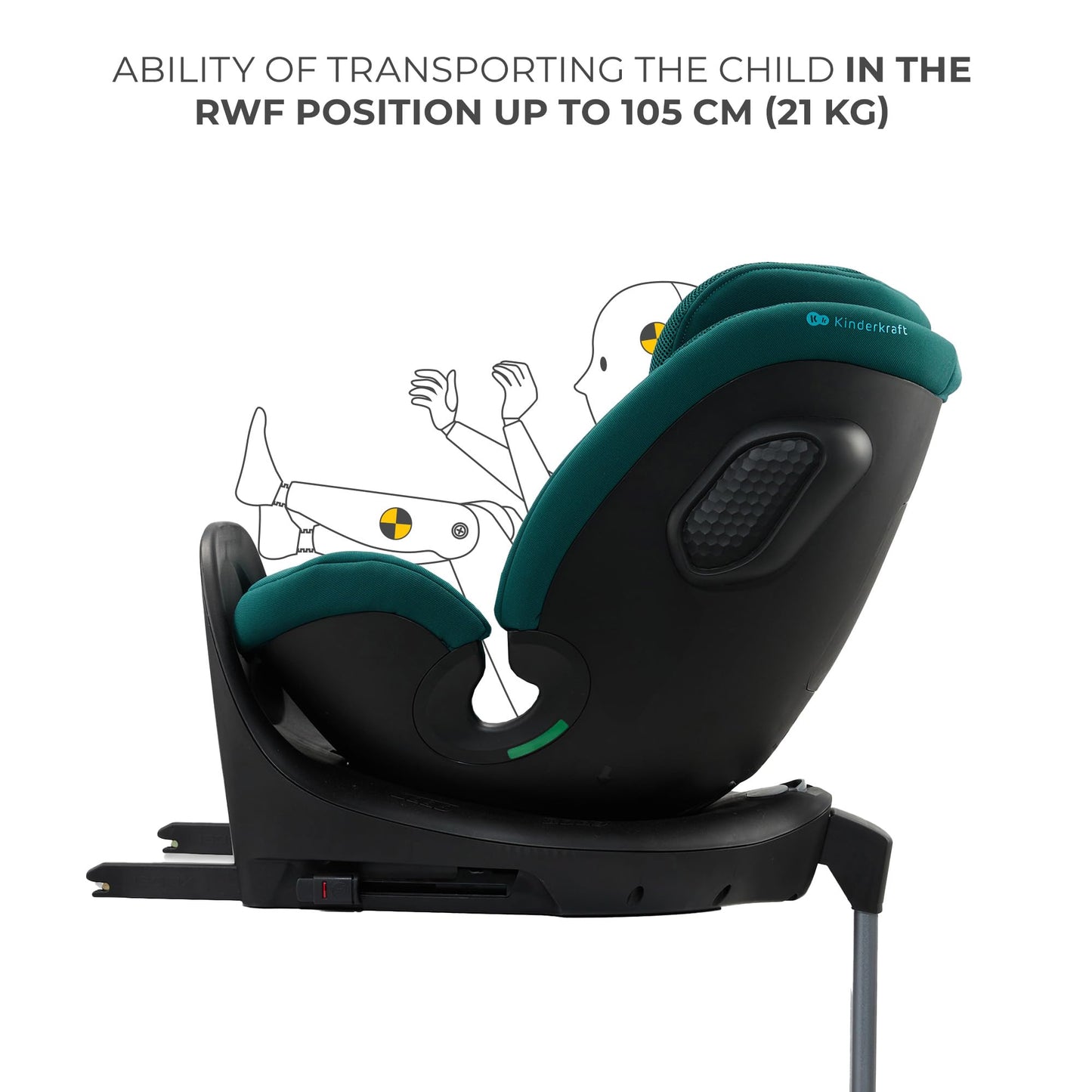 Kinderkraft XRIDER2 Infant Car Seat with Base, Isofix, I-Size 40-125 Cm, from Birh to 7 Years, Reclining, 360 Degree, Safety Systems, Travel Comfort, Green