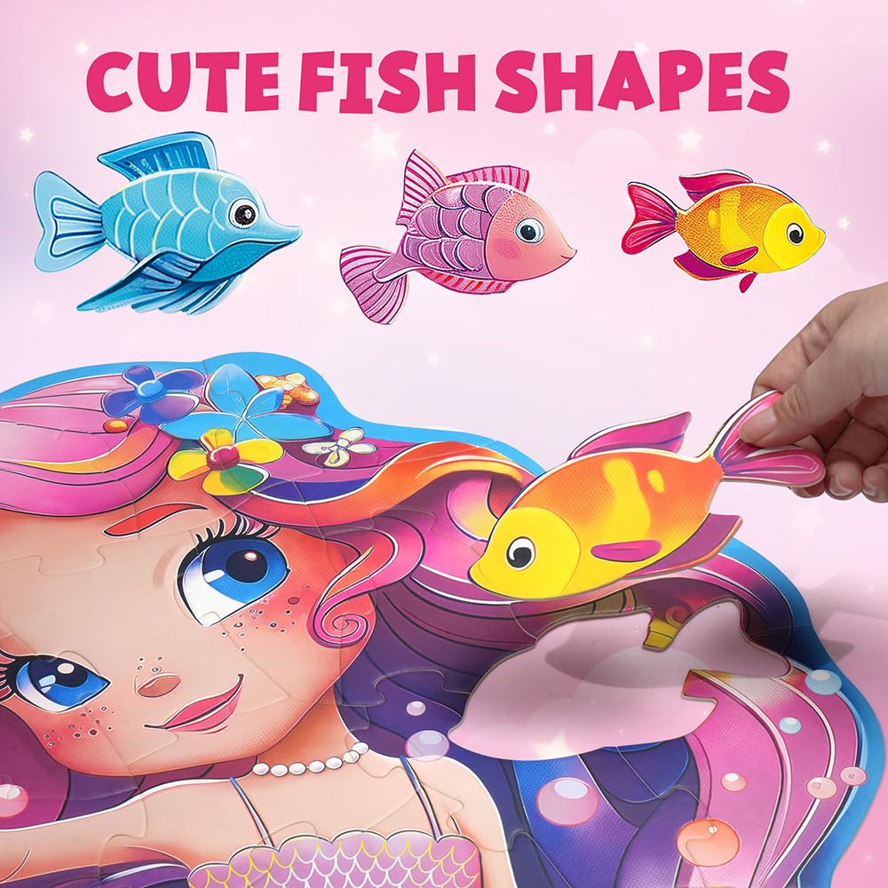 BenBen Large Floor Puzzles for Kids, 52 Pieces, 70 x 66 cm Jigsaw Puzzle for Children Age 3 Years Up, Educational Toys, Gift for Boys and Girls, Mermaid