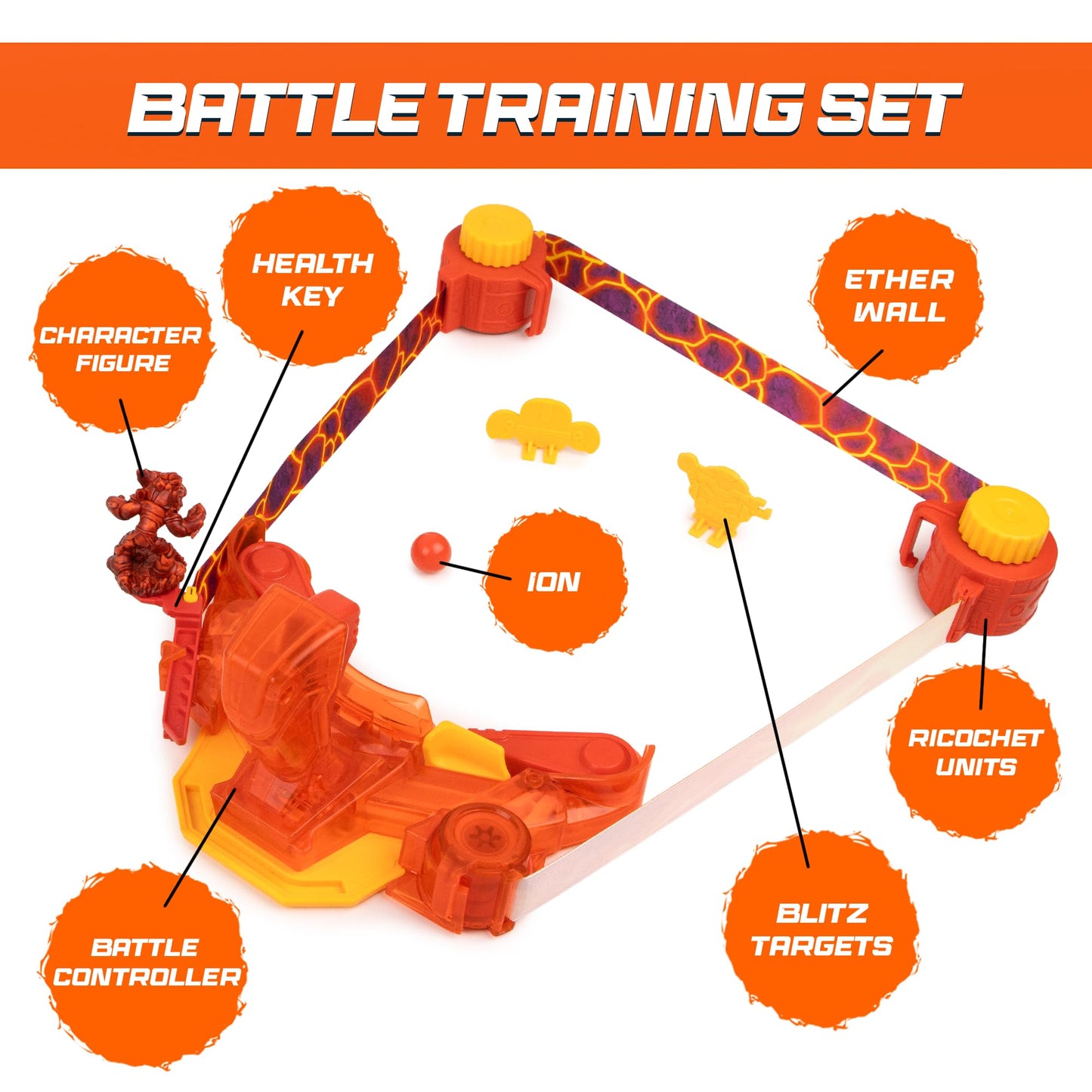 Doteki Battle Training Set – Heatoru Champion Practice Kit with Blitz Targets, Ricochet Units, Health Key, Dynamic Arena, Compatible with All Packs, Ages 8+, Red
