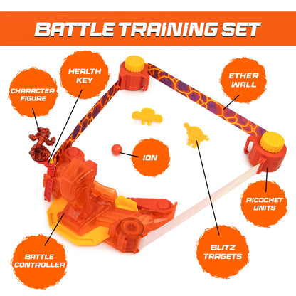 Doteki Battle Training Set – Heatoru Champion Practice Kit with Blitz Targets, Ricochet Units, Health Key, Dynamic Arena, Compatible with All Packs, Ages 8+, Red
