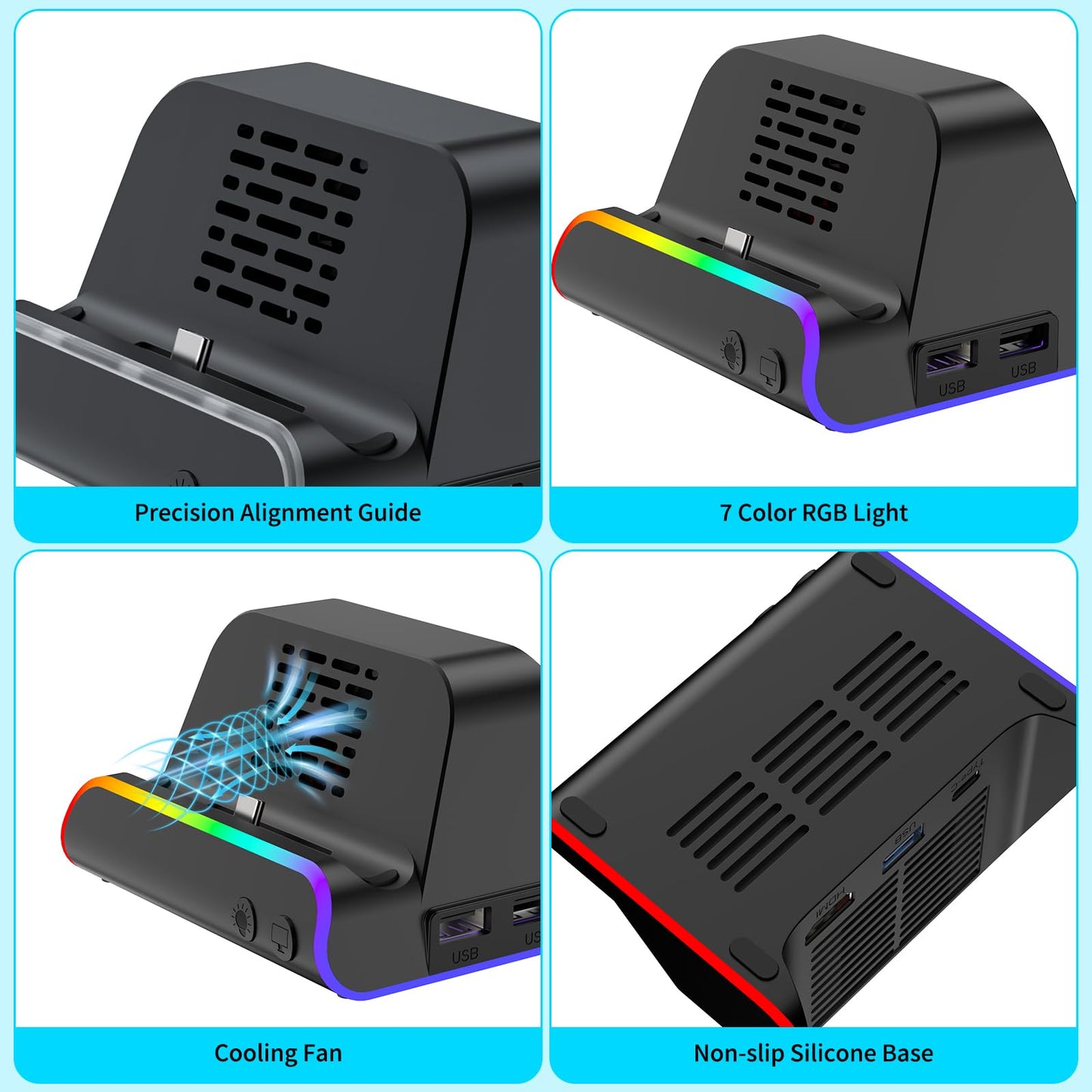 Riscvma Switch 2 Docking Station with 4K HDMI, 100W charging, USB 3.0 ports, and cooling fan for Nintendo Switch consoles
