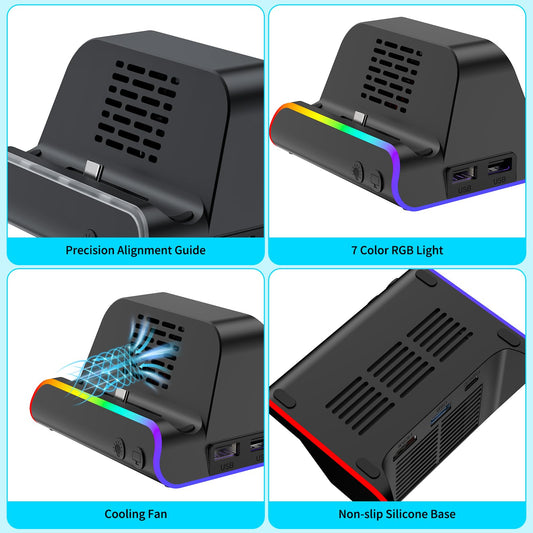 Riscvma Switch 2 Docking Station with 4K HDMI, 100W charging, USB 3.0 ports, and cooling fan for Nintendo Switch consoles