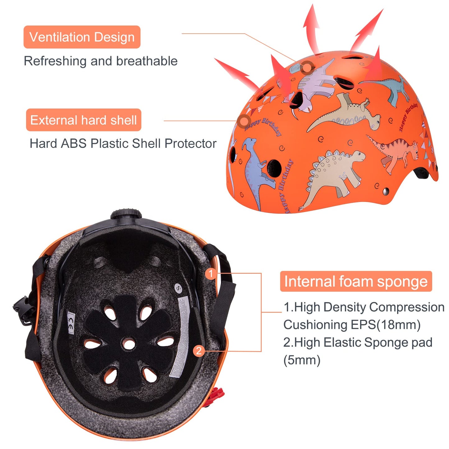 Kids Helmet Pads Set for 2-8 years old Toddler Bike Helmets Lightweight Safety Helmet Elbow Knee Pads Protection Gear for Skateboard Scooter Skating, Gifts for Boys Girl (Orange)