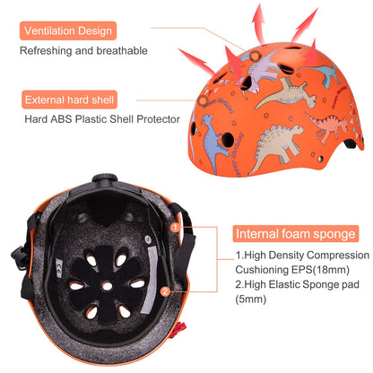 Kids Helmet Pads Set for 2-8 years old Toddler Bike Helmets Lightweight Safety Helmet Elbow Knee Pads Protection Gear for Skateboard Scooter Skating, Gifts for Boys Girl (Orange)