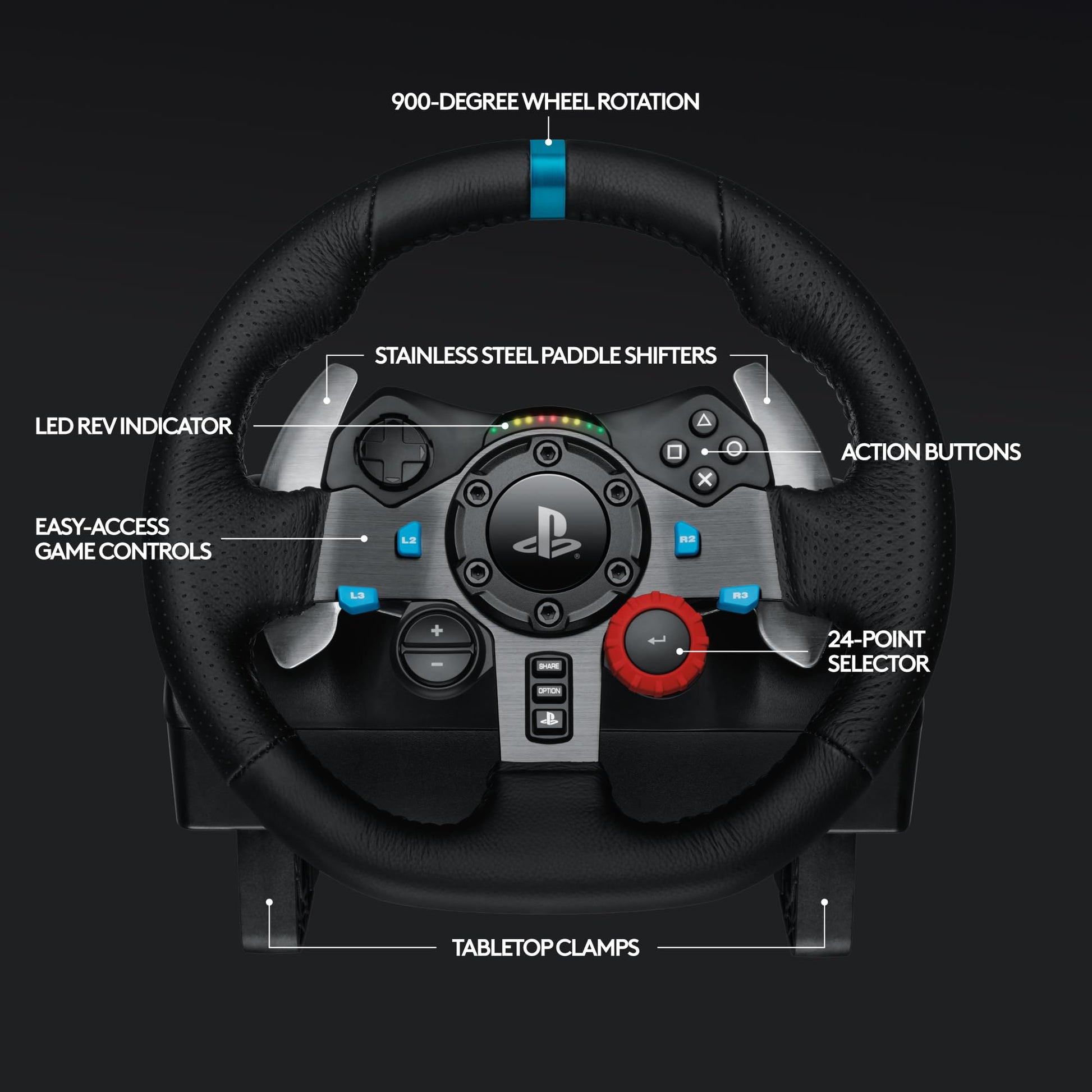 Logitech G G29 racing wheel with floor pedals, stainless steel paddle shifters, black steering wheel cover for PS5, PS4, PC, Mac
