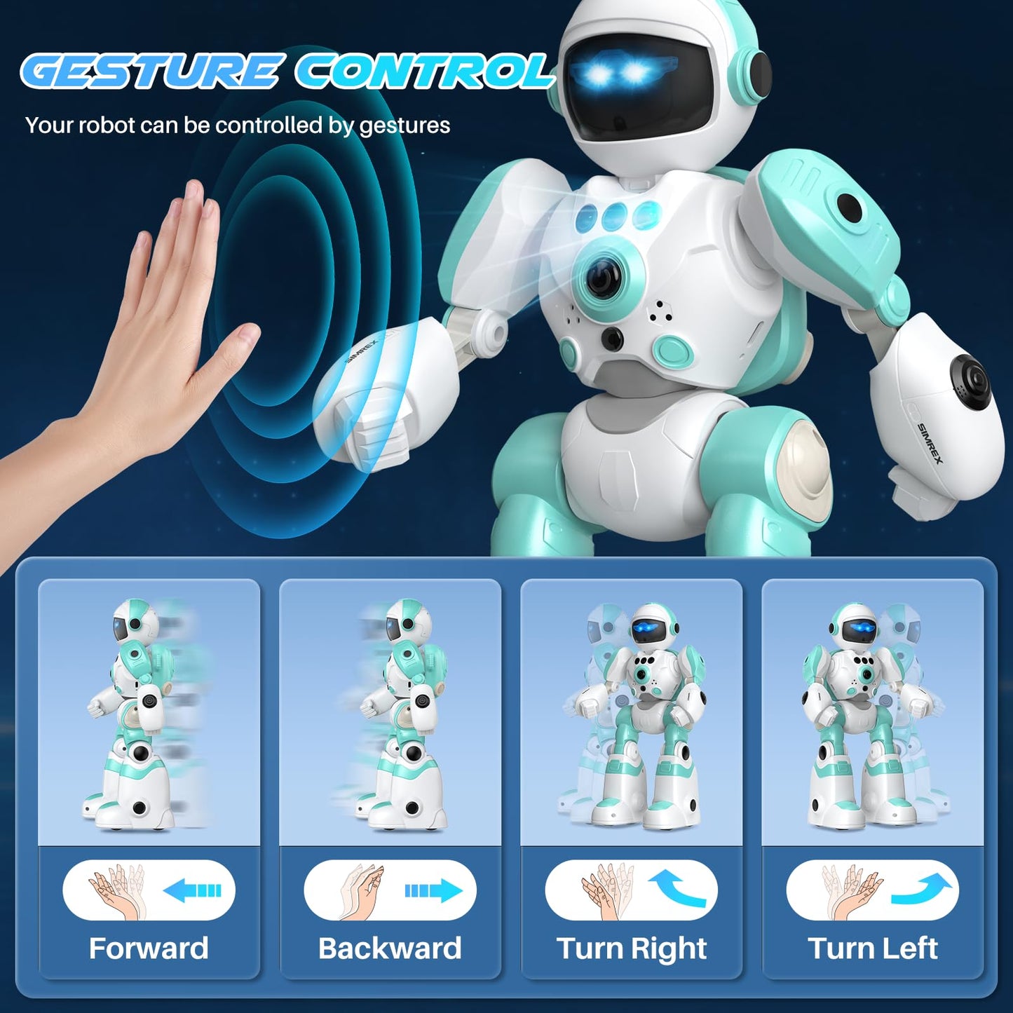 SIMREX Kids Robot Toys, Remote Control Robot, Programmable with Recorded Voice Music Dance Gesture Control, Gift for Toddler Boys and Girls