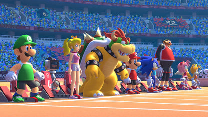 Nintendo Mario and Sonic at the Olympic Games Tokyo 2020 video game cover art featuring characters in athletic poses.