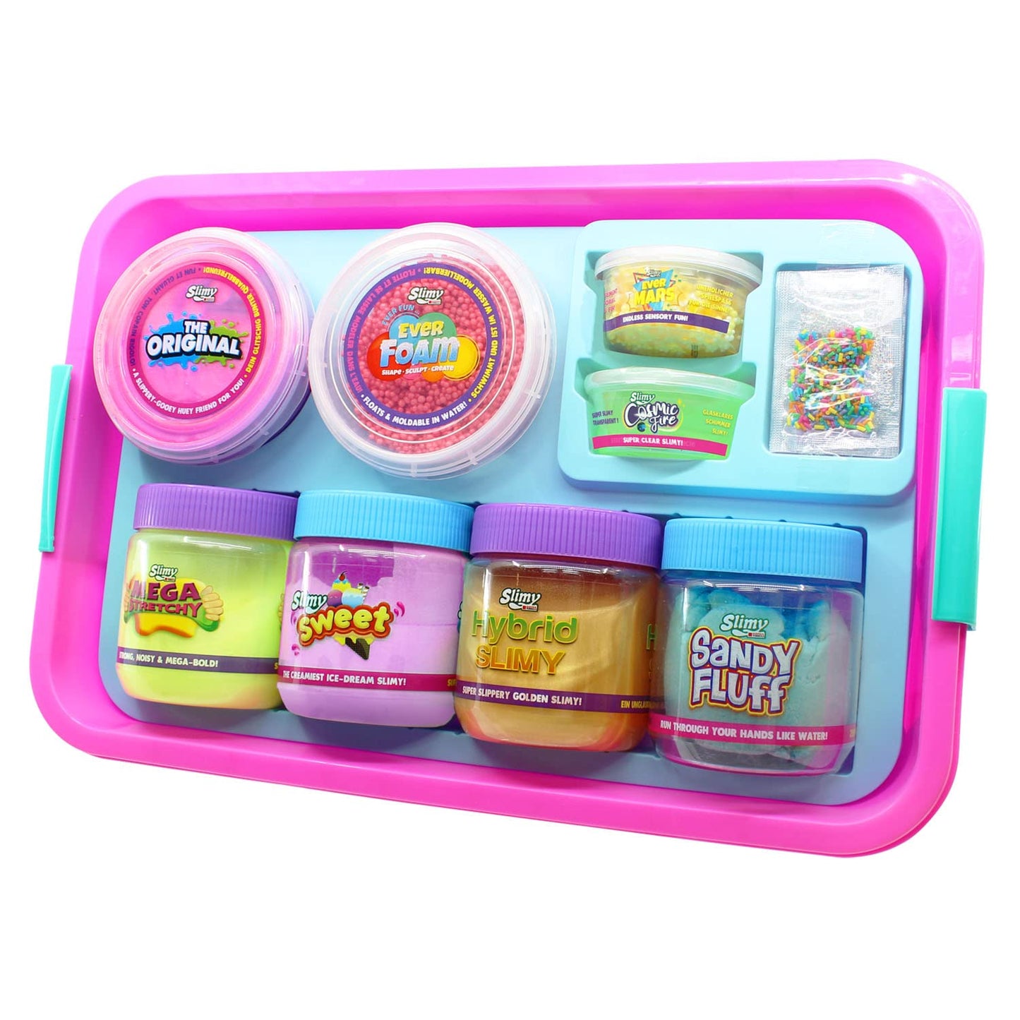 Colorful Slimy Ultimate Bucket with assorted slime toys and accessories for kids' fun indoor and outdoor play.
