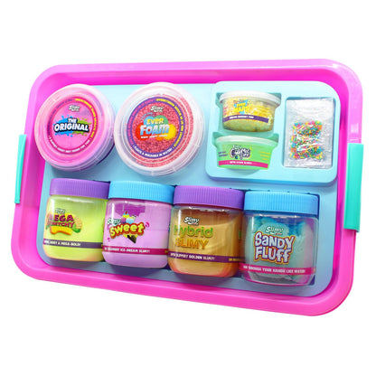 Colorful Slimy Ultimate Bucket with assorted slime toys and accessories for kids' fun indoor and outdoor play.