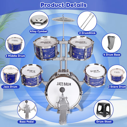 Noaideoi kids drum kit for toddlers and preschoolers, plastic percussion toy set with drums, cymbals, and drumsticks for ages 2-6.