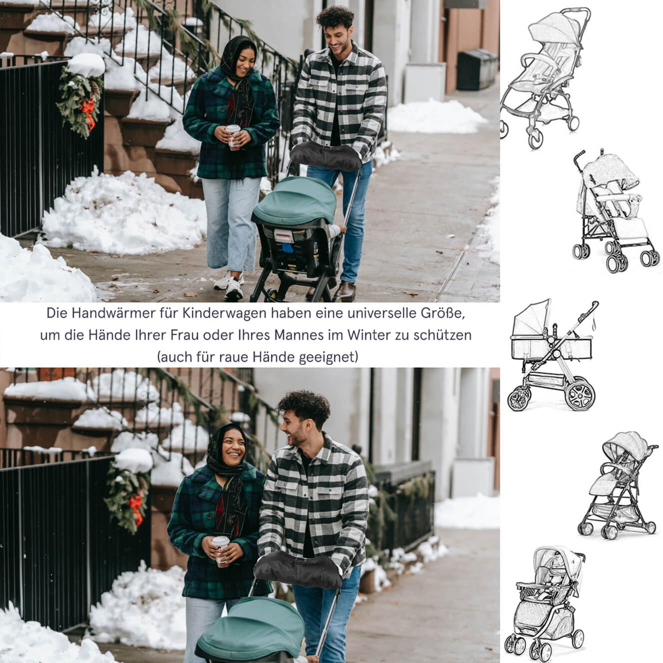 JNIBURY pram hand warmer with warm fleece, waterproof, windproof hand muff designed for buggies and winter stroller accessories.
