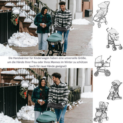 JNIBURY pram hand warmer with warm fleece, waterproof, windproof hand muff designed for buggies and winter stroller accessories.