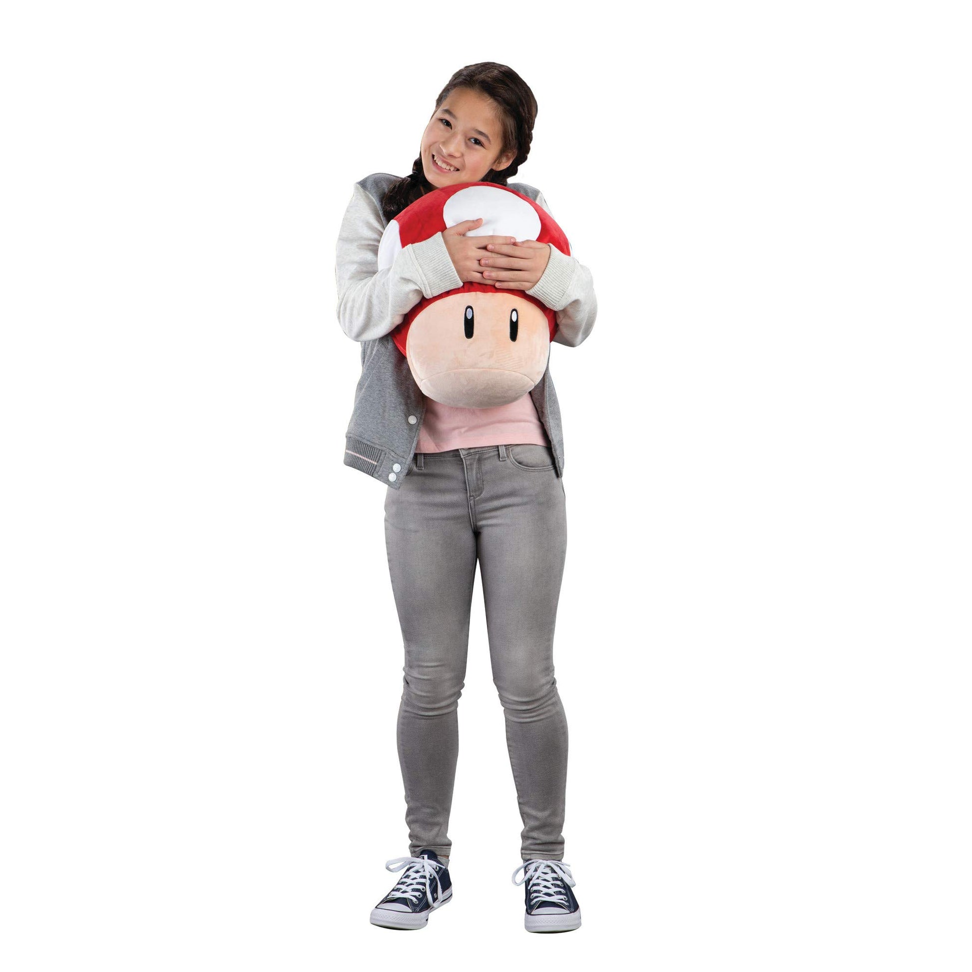 Large red mushroom plush toy from Club Mocchi Mocchi, 40cm Super Red Mushroom Mochi Champignon, soft and colorful.