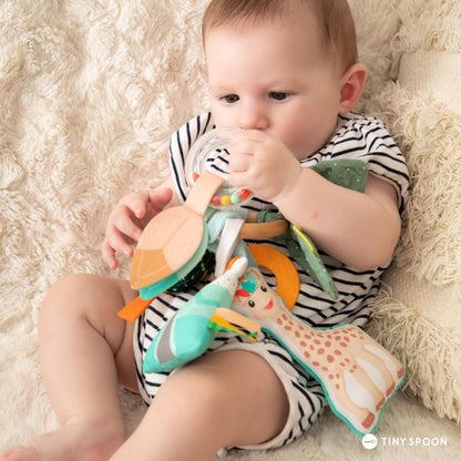 Sophie la girafe Sensory Activity Ring – Baby Teething Toy with Rattle, Crinkle Sounds & Textures – BPA-Free, Natural Rubber & Fabric – Attaches to Stroller/Car Seat – Washable, Gift-Ready for Infants