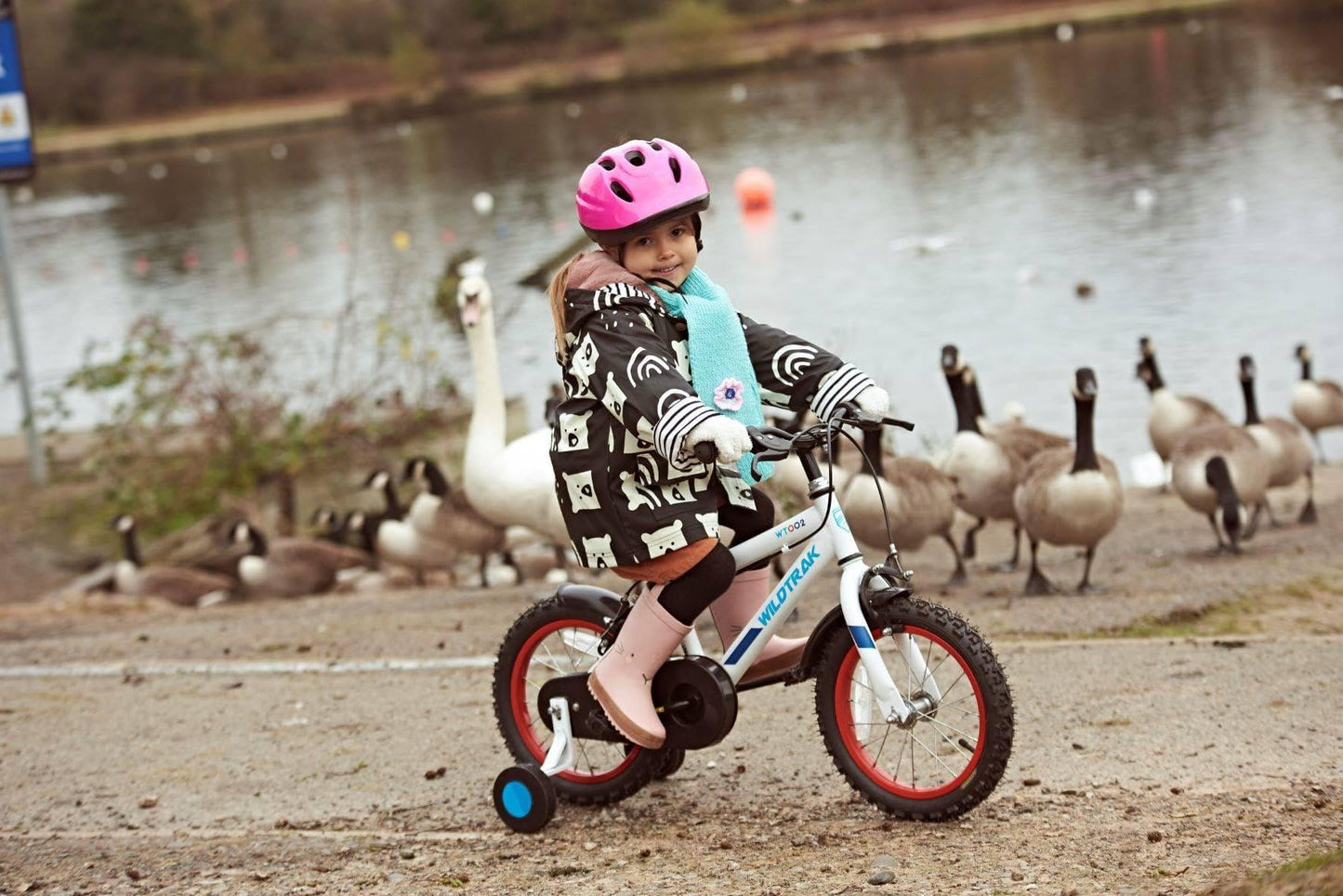 Wildtrak - 14 Inch Bike for Children 3-5 Years Old with Training Wheels - White and Blue
