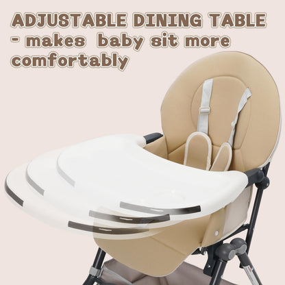 Highchair, Foldable Baby High Chair, Baby Feeding Chair with Adjustable Dinner Table & Storage Bag, Function Combination for Babies Toddlers