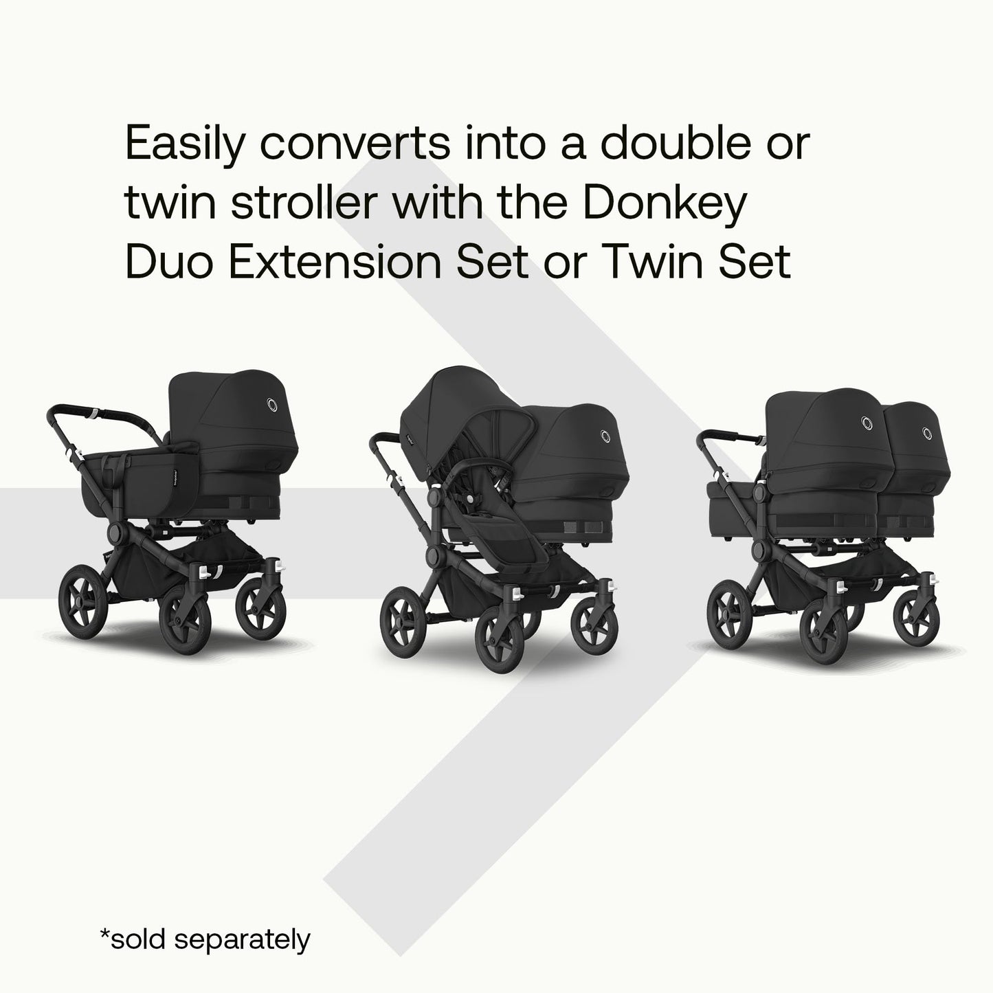 Bugaboo Donkey 5 Mono, Convertible Into Side by Side Double Stroller, Improved Design, Reversible Seat, One Hand Steering and Side Basket, Midnight Black