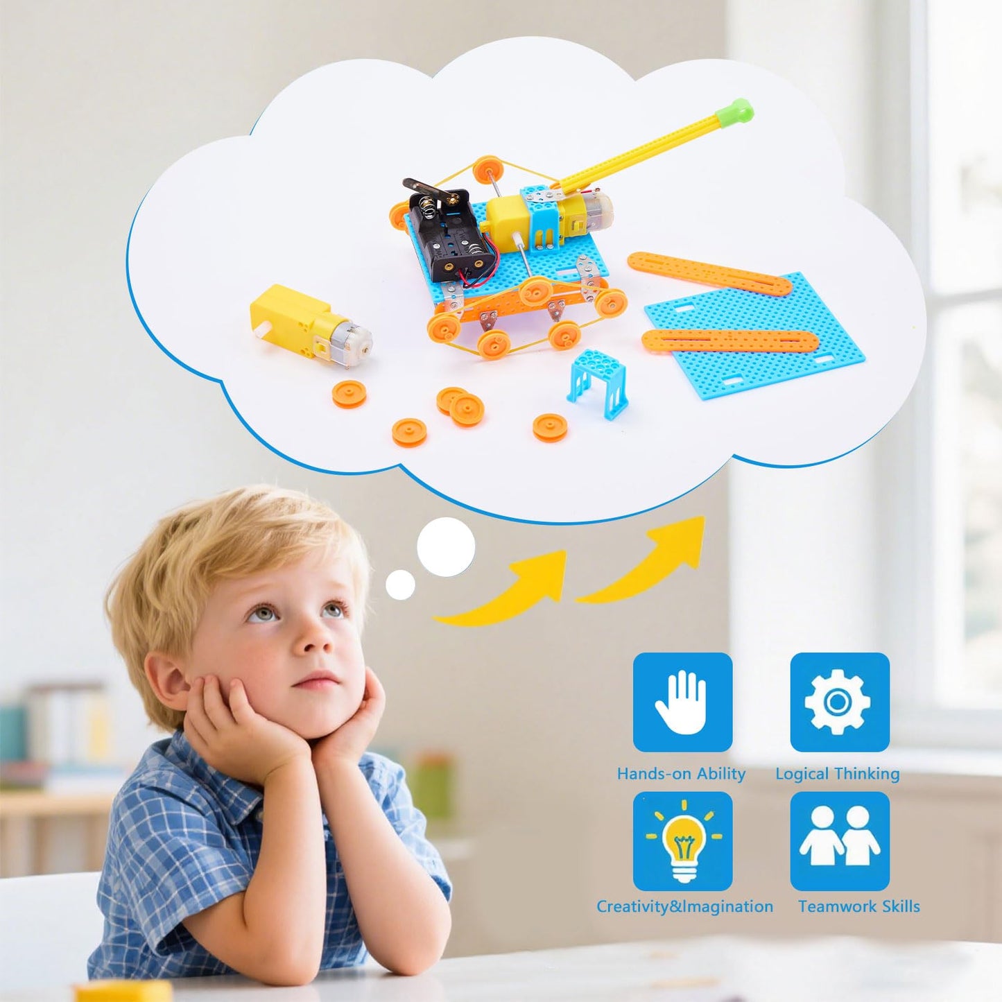 SCIENCE DIARY STEM robot building kit for kids with motor and tools, featuring engineering experiments and craft activities.