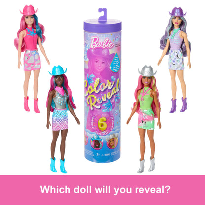 Barbie Color Reveal Fashion Doll & Accessories with 6 Surprises, Disco Star Series with Metallic Shine & Color-Change Bodice (Styles May Vary), JCP01