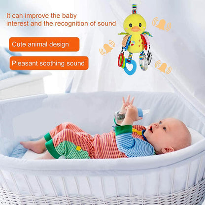 Funsland Pram Toys for Babies 0-6 Months, Clip On Car Seat Stroller Toys with Hanging Rattle, Newborn Sensory Toys for Baby Girls and Boys, Crib Travel Activity Plush Toys for Toddler 6-12 Months