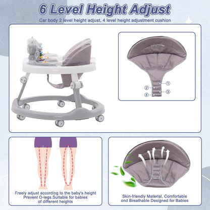 Maycoly foldable 3-in-1 baby walker with seat, light sounds, adjustable height, and anti-rollover design for boys and girls.