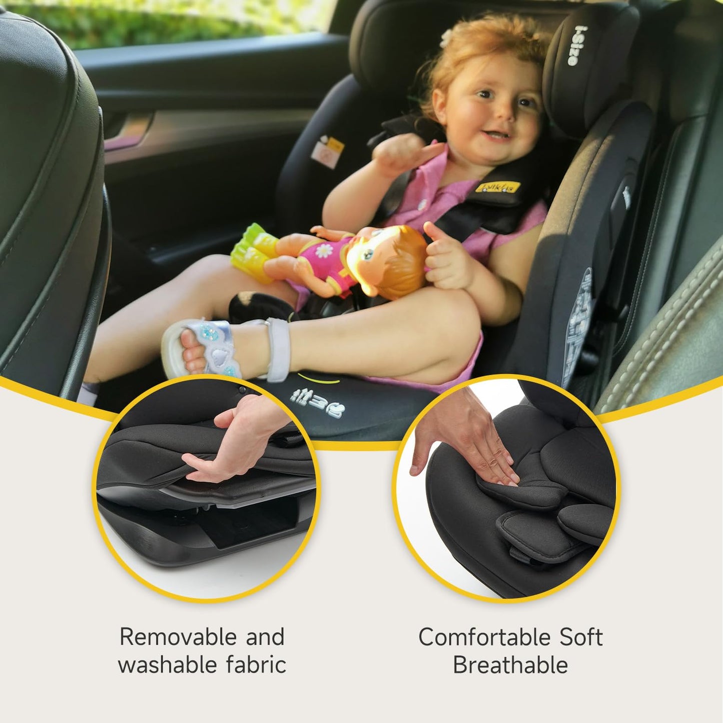 Jovikids Car Seat, i-Size, Suitable for Child 76 to 150 cm (Approx. 15 Months to 12 Years), Group 1 2 3, ECE R129, Adjustable Height and Tilt, Top Tether, Side Protection, Baby Car Seat with ISOFIX