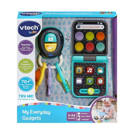 VTech Baby My Everyday Gadgets, Pretend Play Toy Keys and Phone with Light Up Buttons, Textured Popper Keys, Music & Melodies, Fine Motor Skills, Gift for Ages 3, 6, 9, 12 Months +, English Version
