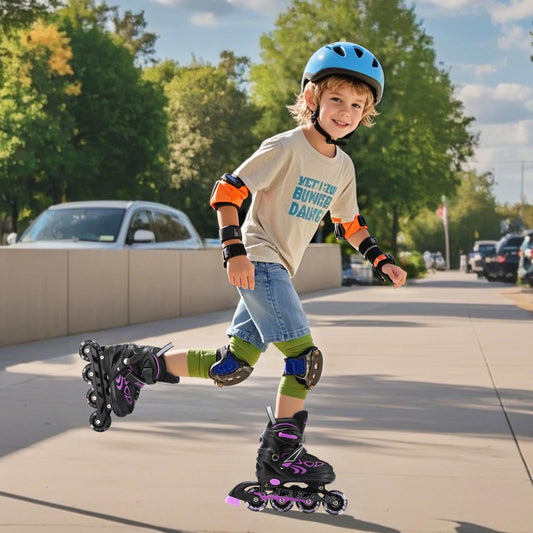Light-up adjustable kids' inline skates by Jestme, suitable for girls and boys, featuring size adjustment and beginner-friendly design.