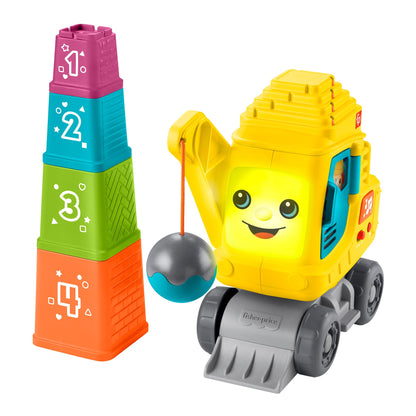 Fisher-Price baby and toddler learning crane toy with colorful blocks, lights, music, and sounds for children 9+ months old.