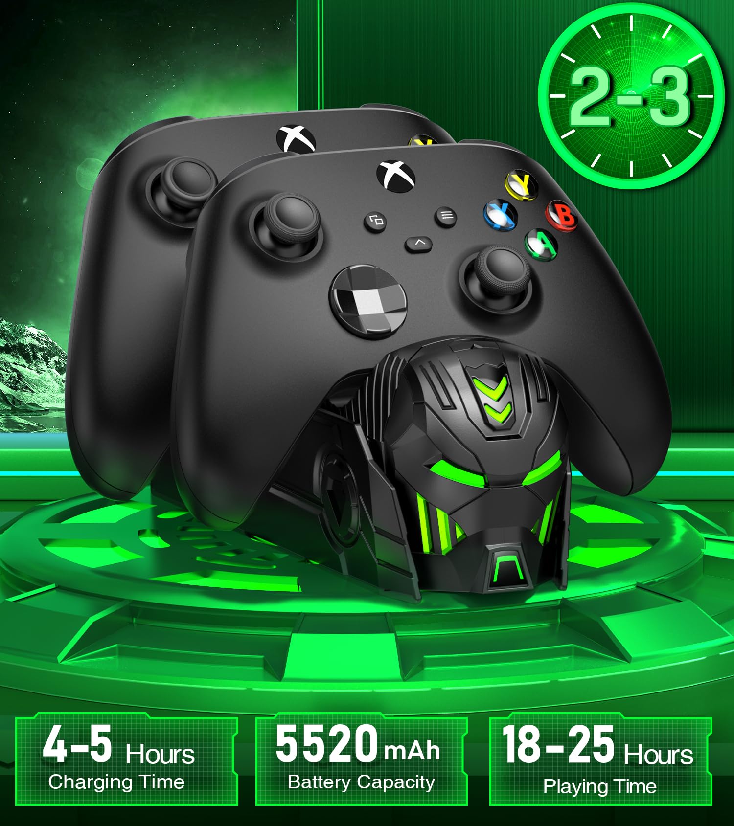 HASACOOL Xbox controller charging dock with two rechargeable battery packs and dual station for Series X/S and Xbox controllers