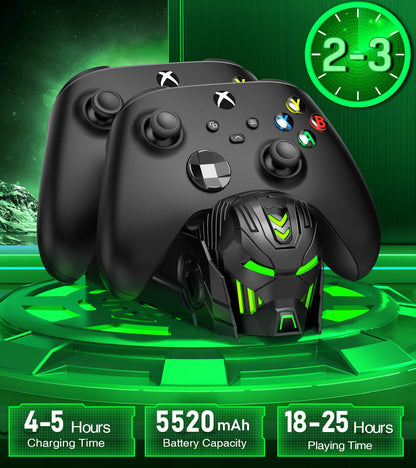 HASACOOL Xbox controller charging dock with two rechargeable battery packs and dual station for Series X/S and Xbox controllers