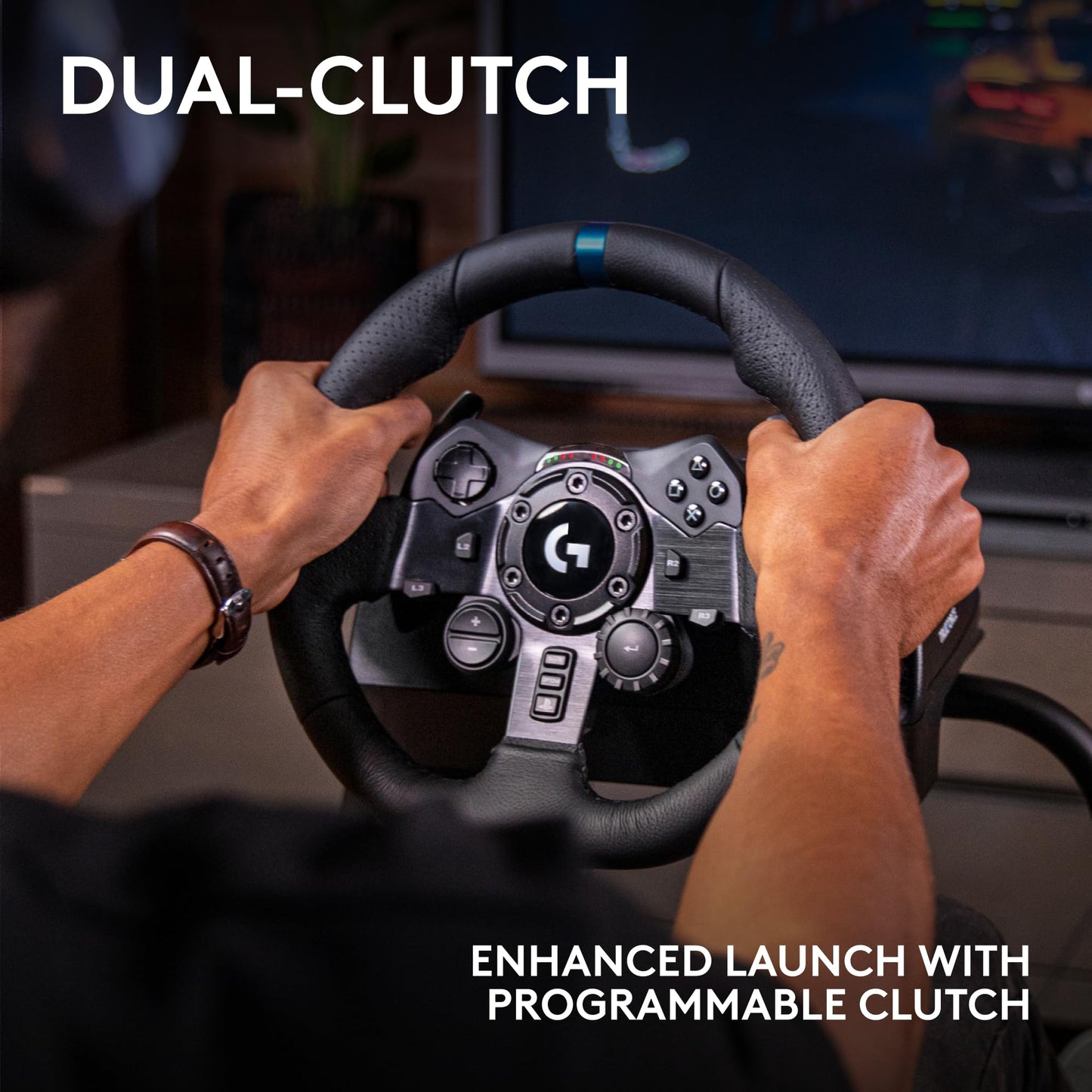 Logitech G G923 Racing Wheel and Pedals, TRUEFORCE up to 1000 Hz Force Feedback, Responsive Driving Design, Dual Clutch Launch Control, Genuine Leather Wheel Cover, for PS5, PS4, PC, Mac - Black