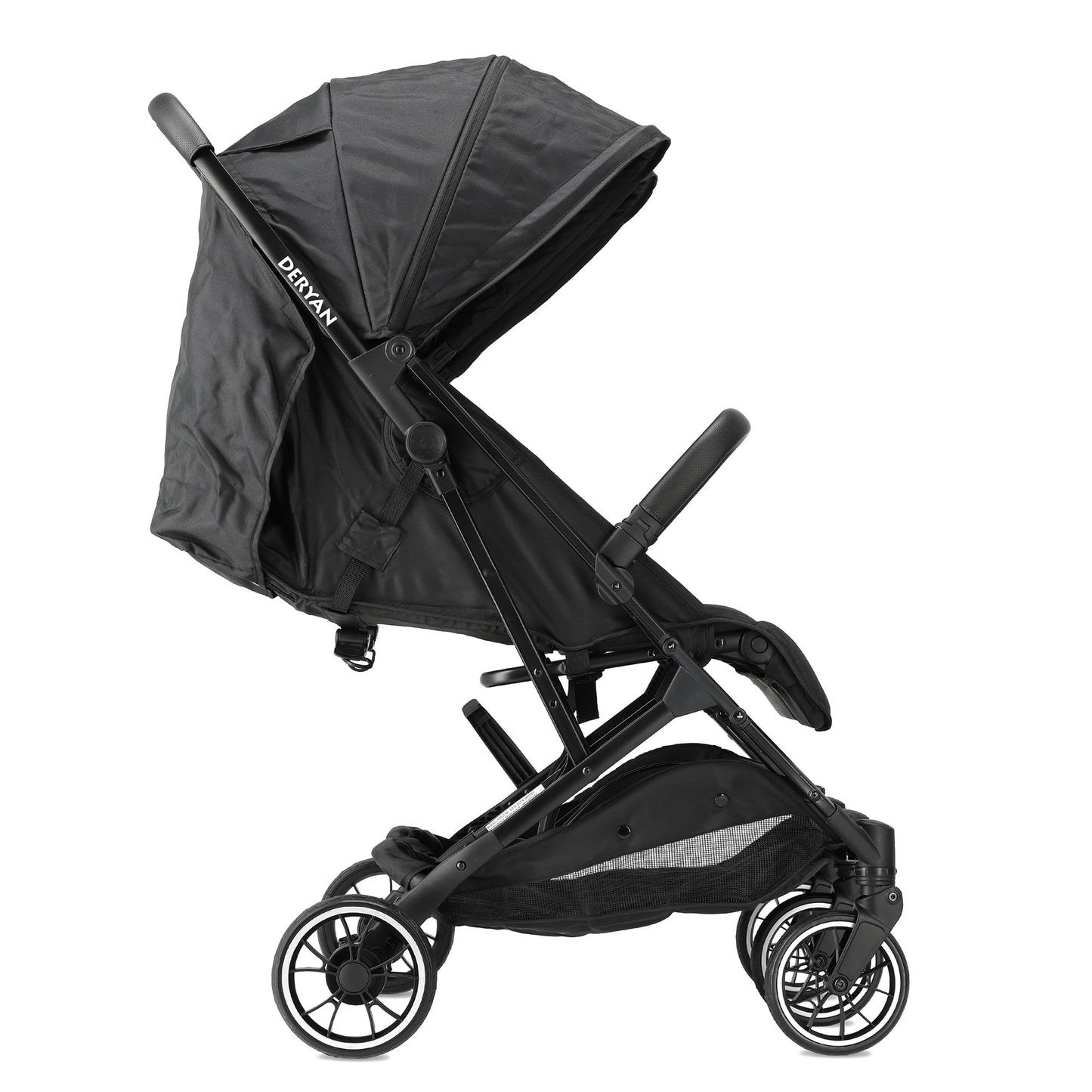 Deryan Rolo X2 pushchair in black, 2-in-1 pram and buggy for birth to 4 years, compact, foldable, with 44 kg load capacity