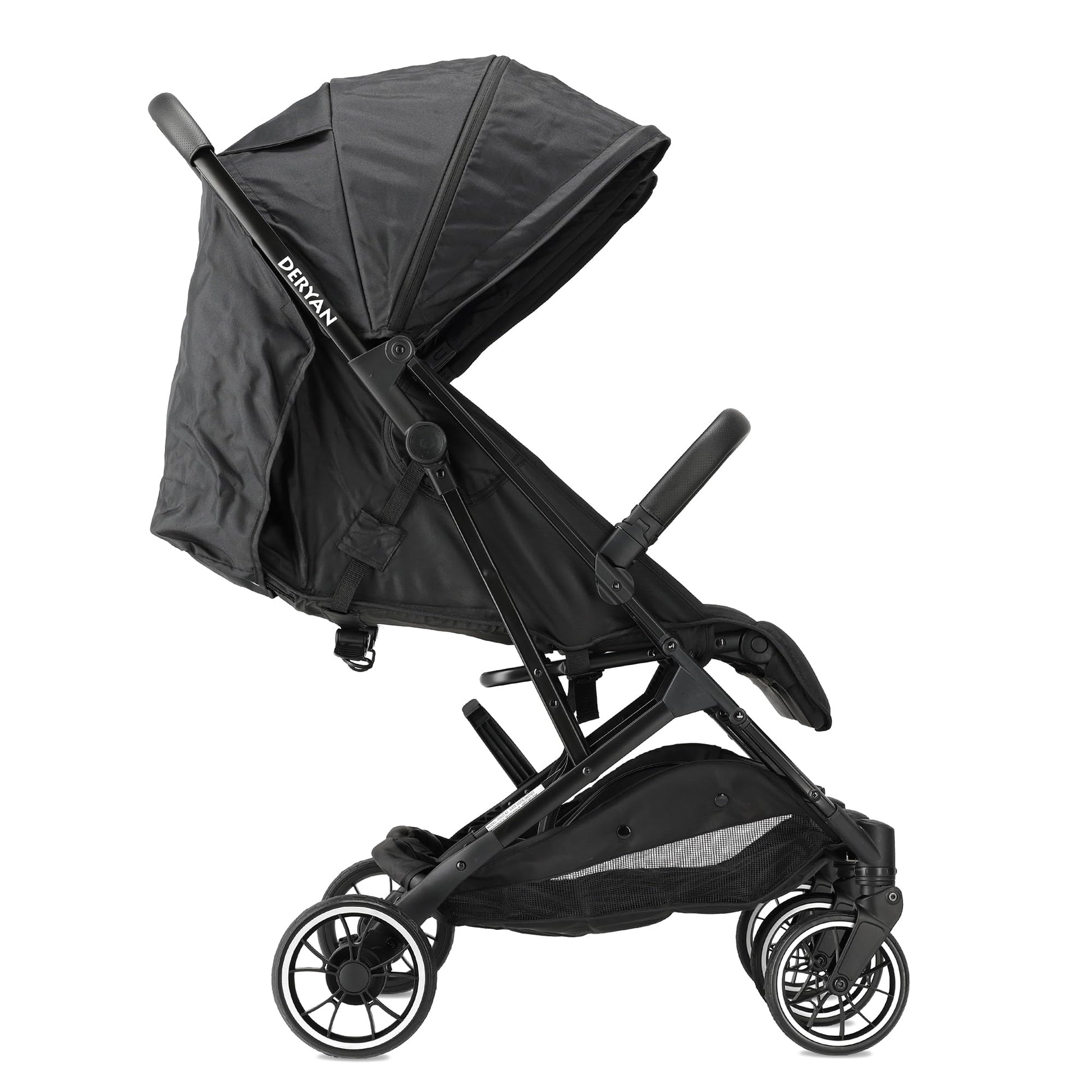 Deryan Rolo X2 pushchair in black, 2-in-1 pram and buggy for birth to 4 years, compact, foldable, with 44 kg load capacity
