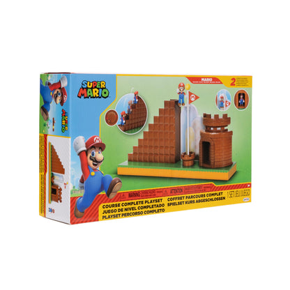 Super Mario 2.5-inch playset by JAKKS Pacific featuring Mini Mario, interactive stairs, castle, flagpole, and base platform.
